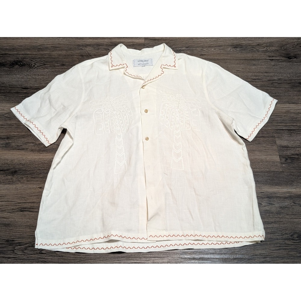 Frescobol Carioca x Mytheresa XXXL Cream Linen Palm Tree Camp Collar Shirt‎